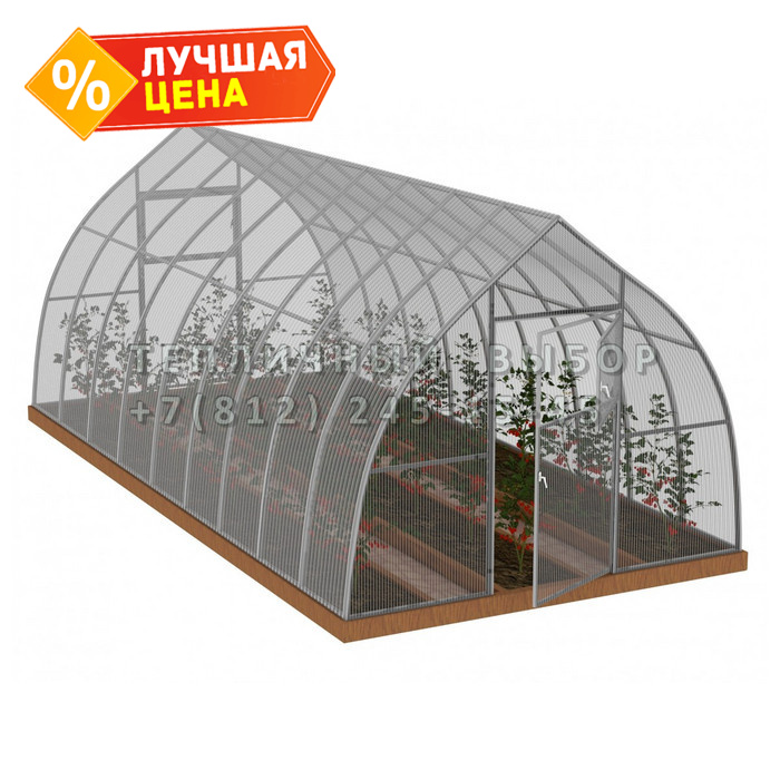Теплица из поликарбоната Усиленная Капелька 3х6 h=2.3 м профиль 25х25 мм 